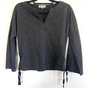 Madewell Chambray Bell Sleeve Side Tie V Neck Washed Black XS
